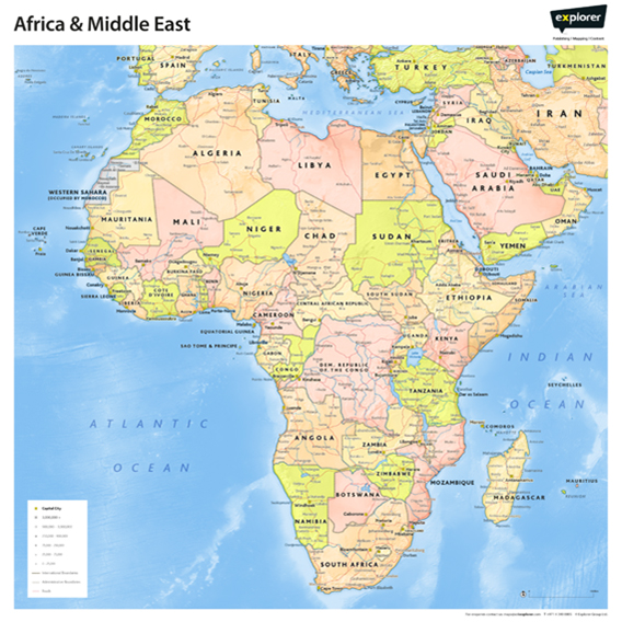 Africa and Middle East Wall Map 