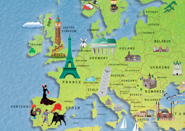 Children Illustrated World Wall Map (English)