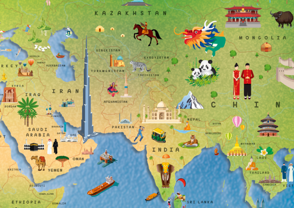 Children Illustrated World Wall Map (English)